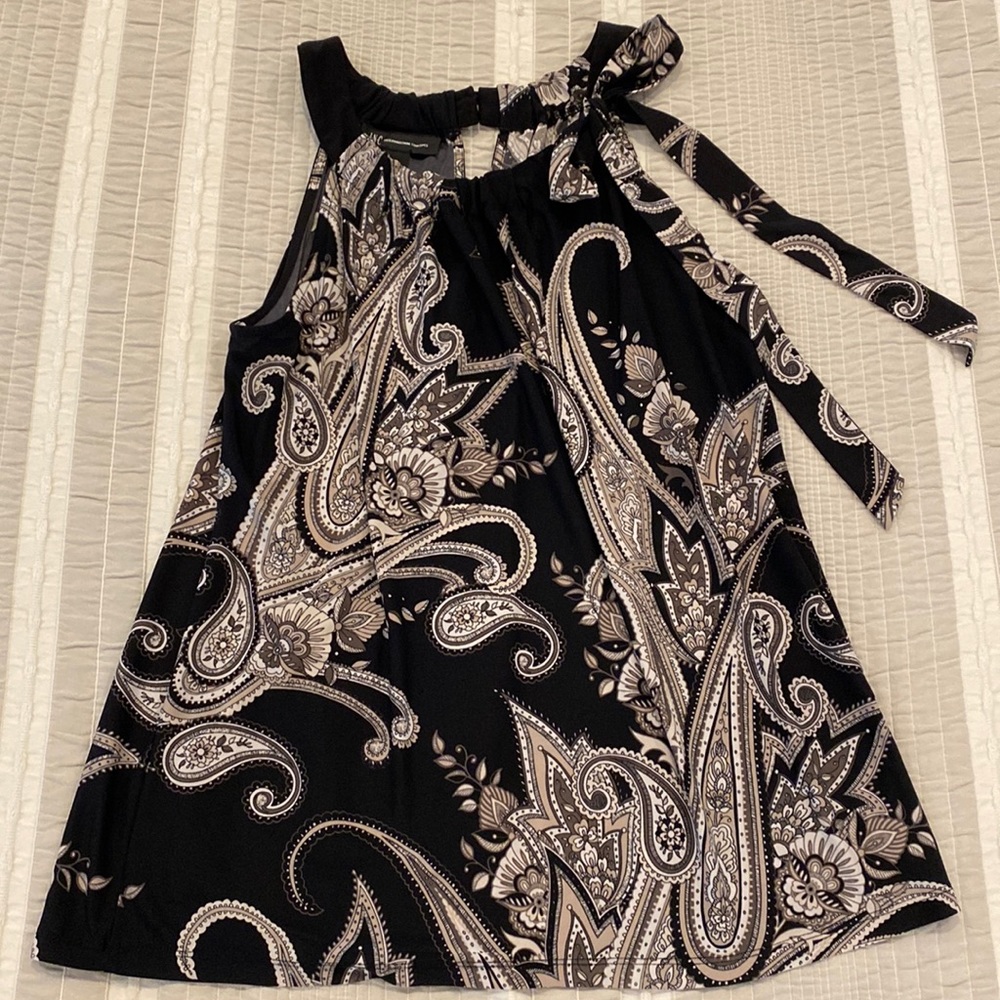 INC paisley top in black, white and tan.